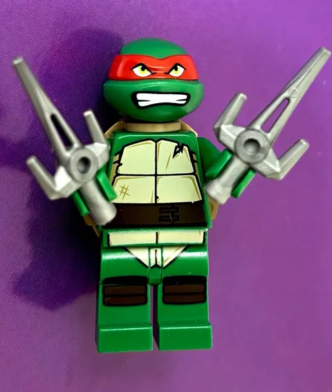 LEGO Teenage Mutant Ninja Turtles Raphael Minifigure w/ 2 Gray Sai Weapons