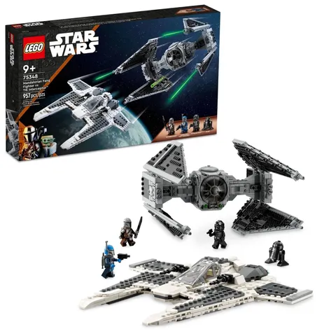 LEGO Star Wars 75348 Mandalorian Fang Fighter vs TIE Interceptor Minifigures New