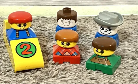 LEGO Duplo Vintage Lot People Figures Square Chunky Base Yellow Race Car 2