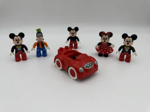 Lego Duplo Figures Lot - 3 Mickey Mouse, 1 Minnie, 1 Goofy, And 1 Car