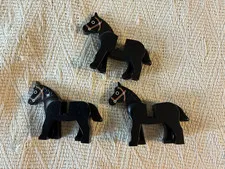 Vintage Lego Castle Western Black Horse Lot Black Eyes Brown Bridle Pattern