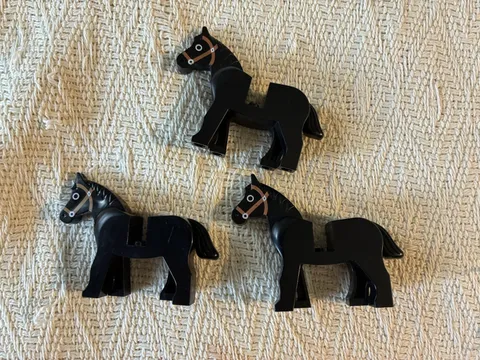 Vintage Lego Castle Western Black Horse Lot Black Eyes Brown Bridle Pattern