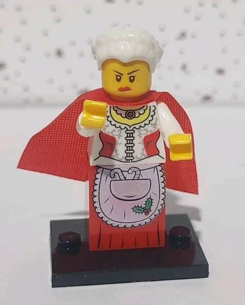 Custom Lego Mrs Claus Minifigure, Christmas Special ,Santa with black stand