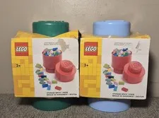 LEGO Round Storage Brick 1 Knob Single Stud Tub - Set of 2 -  Green & Blue NEW