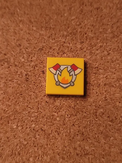 Lego New Yellow Tiles Flat Smooth 2 x 2 w/ Fire Badge and Axes Pattern Part