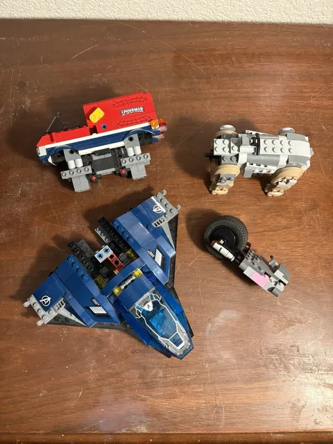 LEGO Marvel Super Heroes Incomplete Vehicle Lot Spiderman Truck, Quinjet, ~