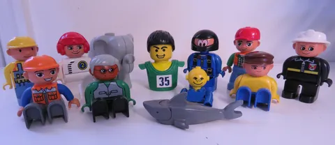 Lot of 12 Lego Duplo Figures Elephant Fish People Construction Workers Athletes