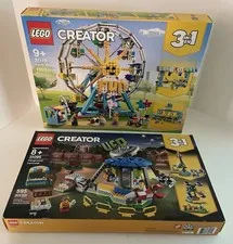 New Sealed LEGO Creator 3-in-1 Ferris Wheel 31119 & Fairground Carousel 31095