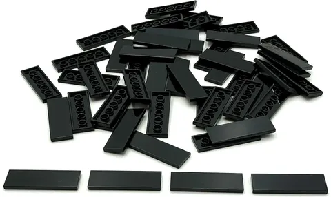 Lego 50 New Black Tiles Flat Smooth 2 x 6 Parts