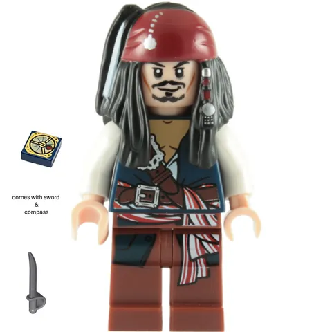 LEGO Minifigure Pirates of the Caribbean Jack Sparrow poc001 Compass Sword NEW