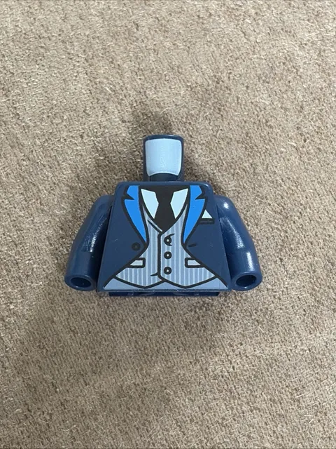LEGO - Minifig, Torso Coat - Blue Lapels, Pinstripe Vest, White Shirt, Black Tie