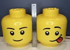 LEGO Large Minifigure Head Storage Containers Lot of 2 (Smile & Silly Tongue)