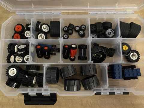 Preowned Lot Of Lego Wheels And Tires Approx. 70 Piece Set Various Sizes