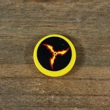 LEGO Yellow Tile Round 2x2 Red & Yellow Bat Wings on Black Background 4150pb136