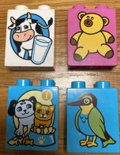 Lot Lego DUPLO 1 x 2 x 2 Printed Specialty Bricks Cow Bear Bird