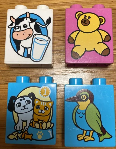 Lot Lego DUPLO 1 x 2 x 2 Printed Specialty Bricks Cow Bear Bird