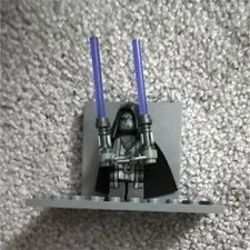 LEGO Star Wars Hooded Minifigure Dual Purple Lightsabers Gray Display Base