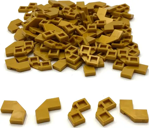 Lego 100 New Pearl Gold Tiles Flat Smooth Modified Facet 2 x 2 Parts
