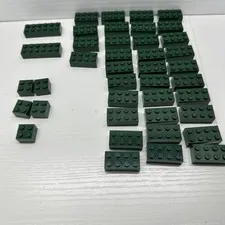 Lego Parts Pieces - Dark Green Brick Lot Of 41 - 2x2, 2x4 & 2x6