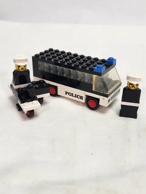 Vintage LEGO Police Bus Van 6629 with 2 Minifigures & Cart 1980s Town Classic