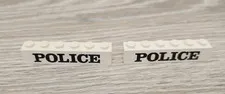Lego 3009pb022 3009 White Brick 1 x 6 with Black 'POLICE' Serif Pattern Lot Of 2