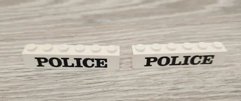 Lego 3009pb022 3009 White Brick 1 x 6 with Black 'POLICE' Serif Pattern Lot Of 2