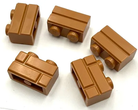 Lego 5 New Medium Nougat Bricks Blocks Modified 1 x 2 w/ Masonry Profiles