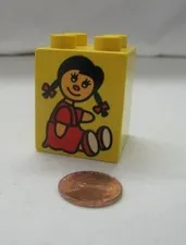 Vtg Lego Duplo RAG DOLL SPECIALTY PRINTED BLOCK House Toy Yellow Part Block