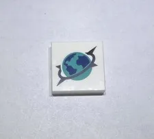Lego 2x2 Space Logo Earth Ring Tile Printed New Blue 818 White