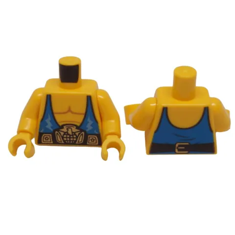 LEGO 2x Yellow Minifigure Torso Blue Tank Top Wrestling Belt Muscles Genuine