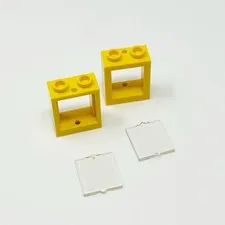 60592 60601 LEGO Parts Window 1x2x2 Flat Front YELLOW w/ Glass (2)