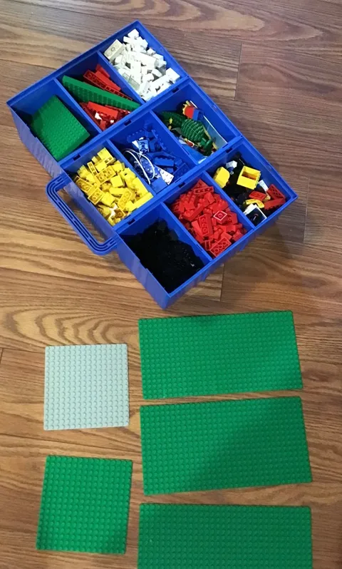 Vintage Lego set, case of bricks, base plates, wheels, trees, more 1990? Legos