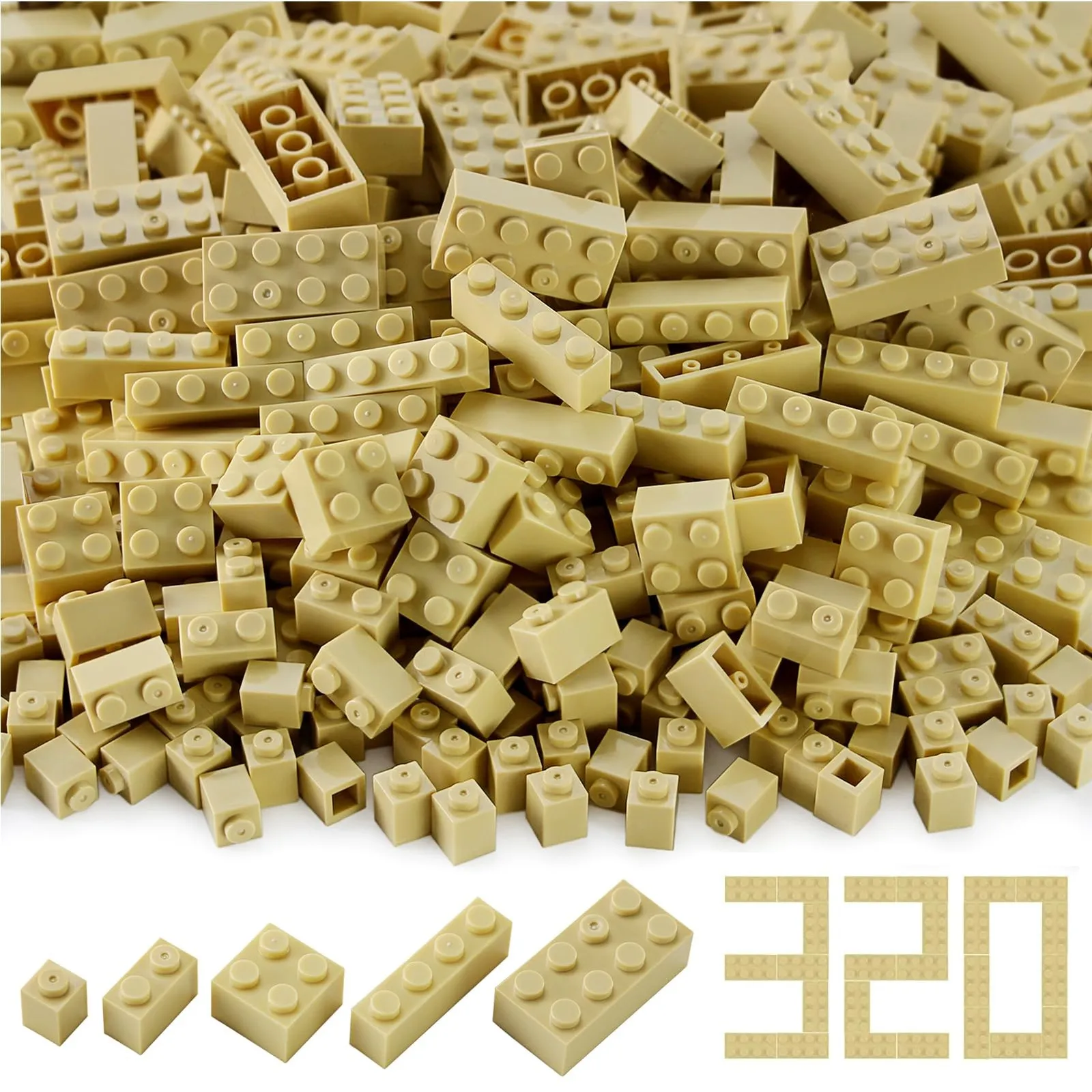 Classic Building Blocks Set 320 Piece Mixed Bricks 1x1, 1x2, 1x4, 2x2, 2x4 Bundl...