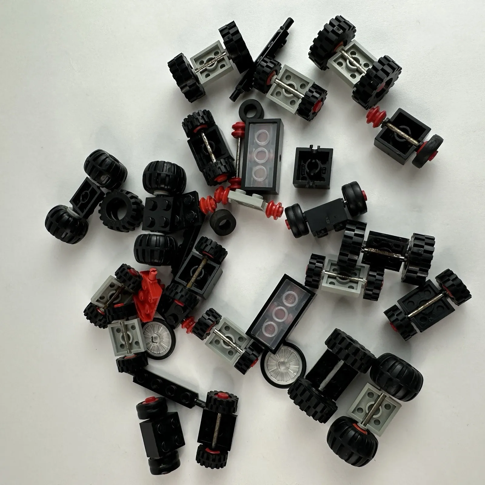 LEGO Vintage Wheels Tires Metal Axle Black Red Gray Part 4288 Lot Bulk