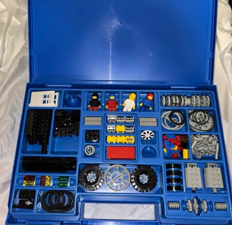 Vintage LEGO Technic Parts Lot Blue Storage Case Motors Cables Incomplete