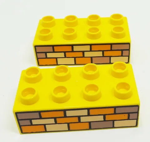 Lot of 2 Duplo Bob the Builder Yellow 2x4 with Brick Pattern 3275 3282 3276!