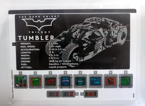 LEGO STICKER SHEET #1 ONLY 76240 BATMAN BATMOBILE TUMBLER to set New