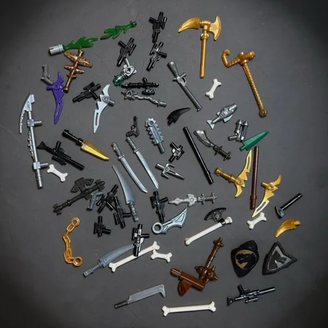 Lego Weapons Lot - Swords Guns Staffs Shields Clubs Axes