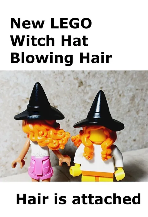 New LEGO Witch Hat Wig Hair Attached Wavy Blowing in the Wind Spell Caster Wicca