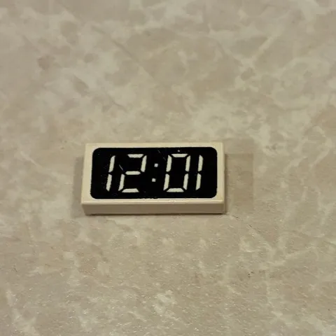 LEGO White Tile 1 x 2 Digital Clock '12:01' / '10:21' Pattern 3069px5 3069bpx5