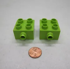 Lego Duplo Lime Green 2 x 2 w/ Pin on Side w/ Groove 22881 Block Brick Support