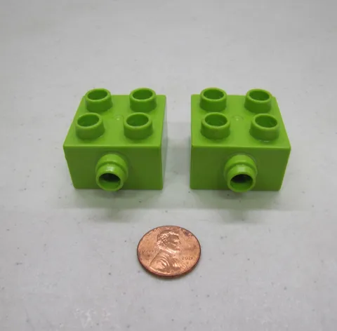 Lego Duplo Lime Green 2 x 2 w/ Pin on Side w/ Groove 22881 Block Brick Support