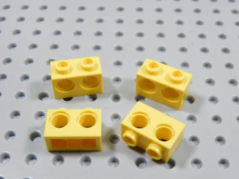 LEGO Lot of 4 Yellow 1x2 Technic Bricks w/ 2 Pin Holes BK
