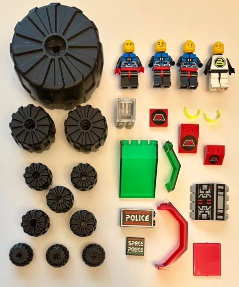 LEGO M-Tron Wheels, Printed Tiles & Space Police Lot Including 4 Mini-Figures