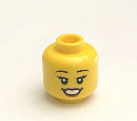 LEGO Yellow Female Head, Big Open Mouth Smile, One Side With Eyes Closed