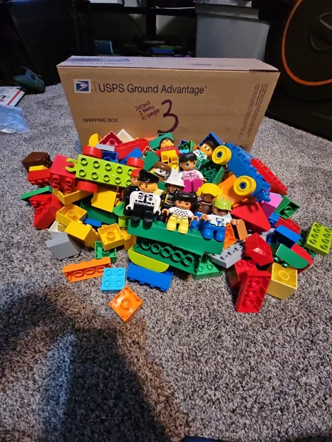 3 - LEGO Duplo Bulk Lot 200 Bricks, 2 Trains, and 10 People Figures
