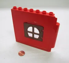 Lego Duplo Red Wall W/ Brown Window Opening 1X8X8 House Building Part Hinge
