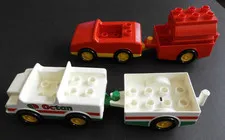 Vintage Lego Duplo Motorbike Transporter Octan Car 2621 & Fire Chief Car 2690