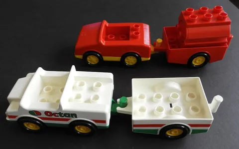 Vintage Lego Duplo Motorbike Transporter Octan Car 2621 & Fire Chief Car 2690