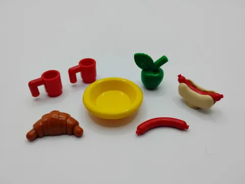 LEGO Food & Utensil 8 Piece Lot Apple Hot Dog Sausage Croissant Cups Plate